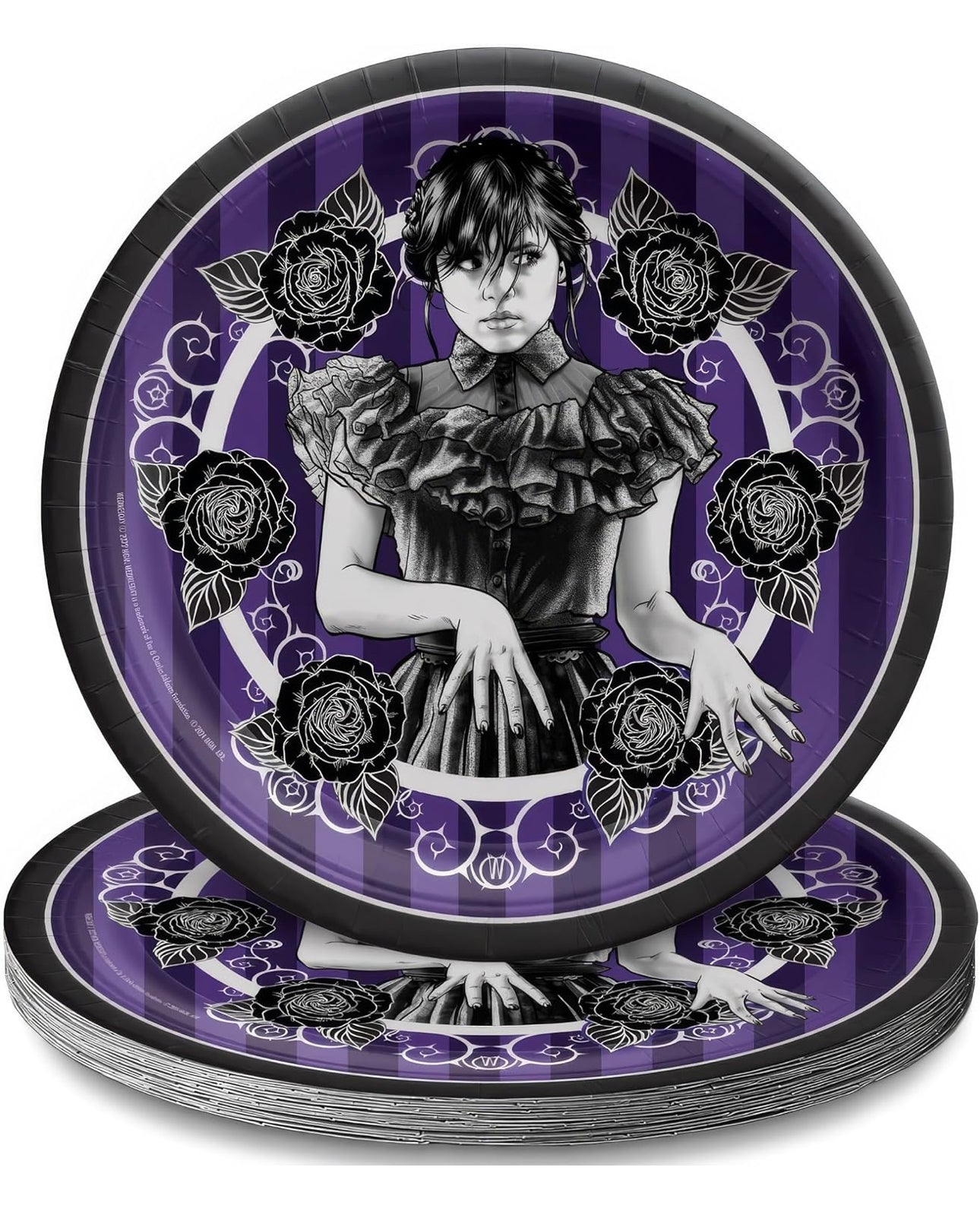 Wednesday Round Paper Plates (9") Pack of 8 - Vibrant Party Tableware for Birthdays