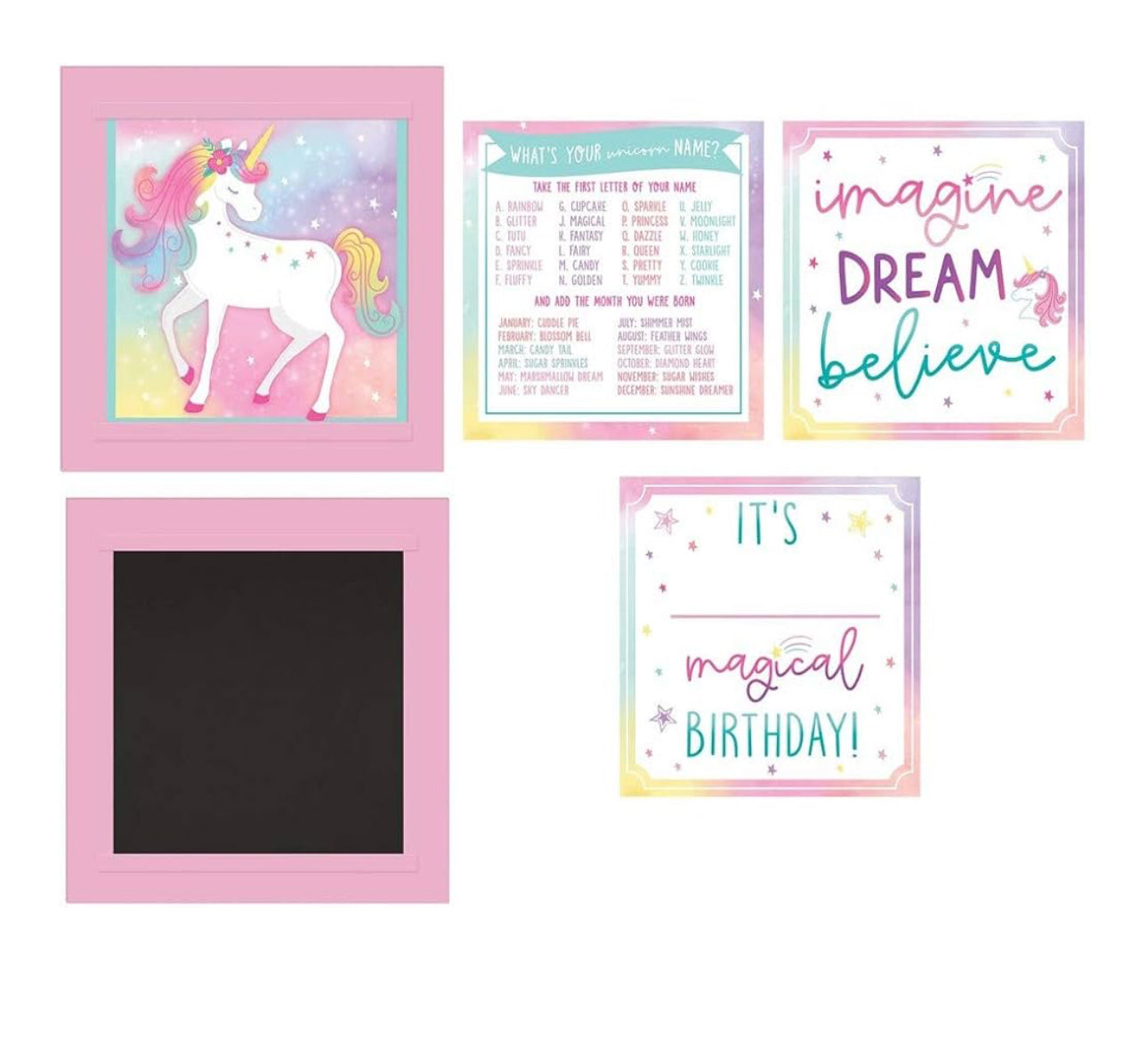 Enchanted Unicorn Customizable Sign - Pack of 5 - Assorted Pastel Colors Cardboard & Paper Design