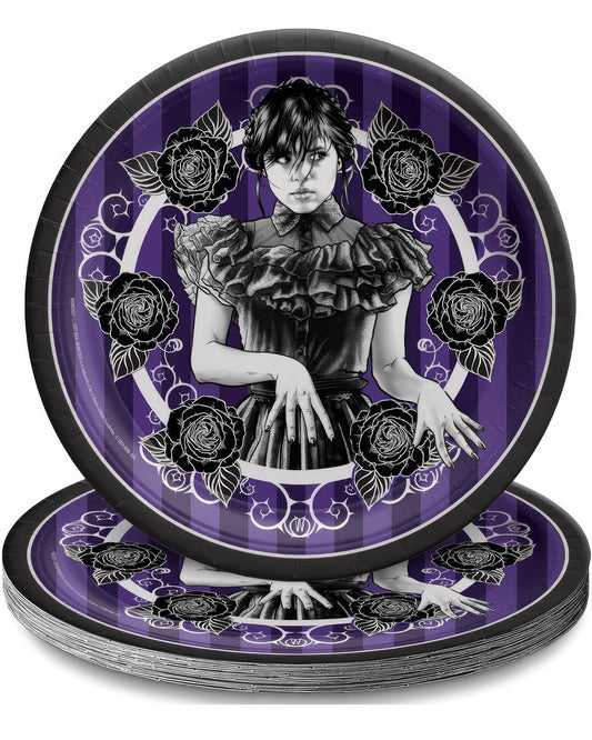 Wednesday Round Paper Plates (9") Pack of 8 - Vibrant Party Tableware for Birthdays