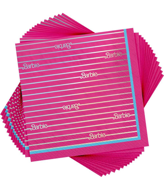 Pink Hot-Stamped Malibu Barbie Luncheon Napkins - 6.5" x 6.5" (Pack of 16)