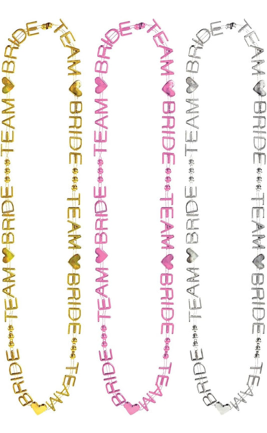 Team Bride' Word Beads (Pack Of 6) - 32" | Gorgeous Gold, Pink, & Silver Necklaces, Perfect Accessory for Bachelorette Parties, Bridal Showers & Weddings