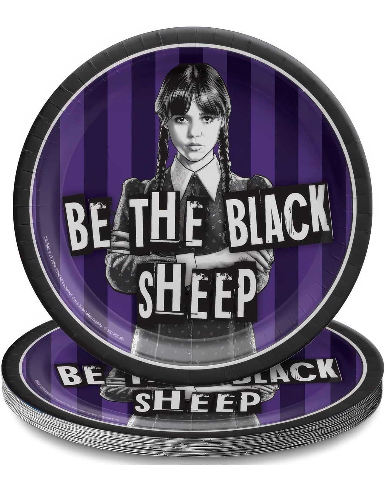 Black & Purple Wednesday Round Paper Plates (7") Pack of 8