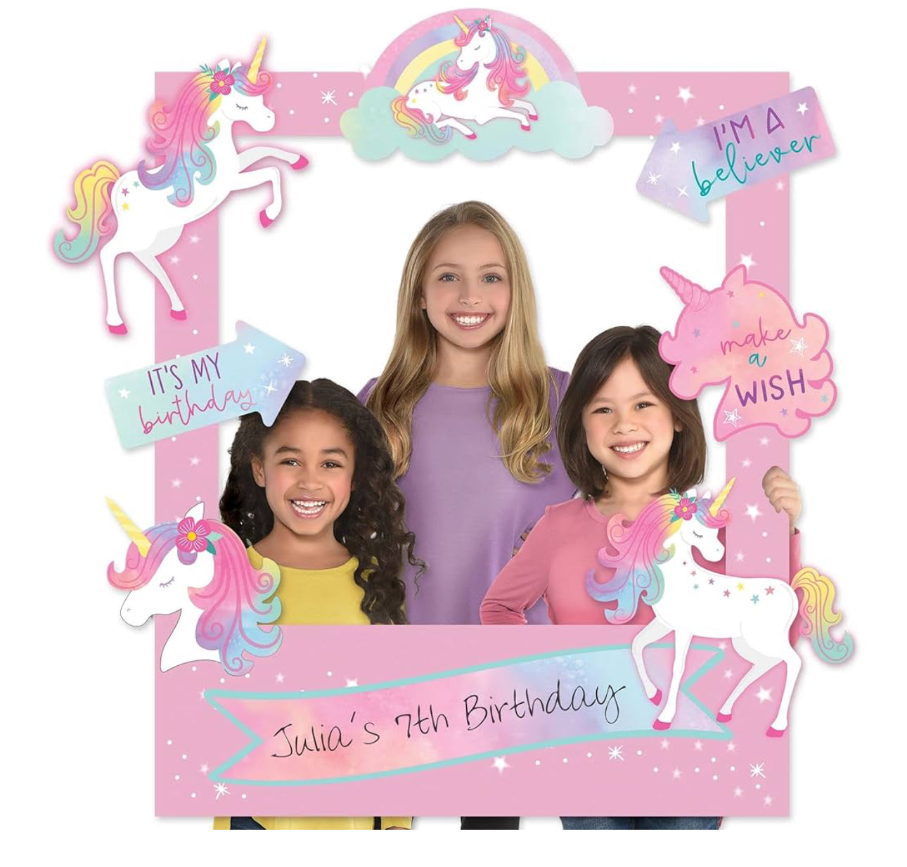 Enchanted Unicorn Customizable Photo Frame - 35"x30" (Pack of 15) - Vibrant Multicolor Cardboard with 14 Unique Add-Ons - Ideal for Parties & Home Decor