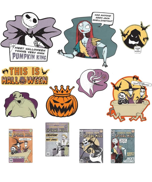 Nightmare Before Christmas Multicolor Paper Cutouts (6" - 11") 12-Piece Set - Perfect for Halloween and Holiday Decorations