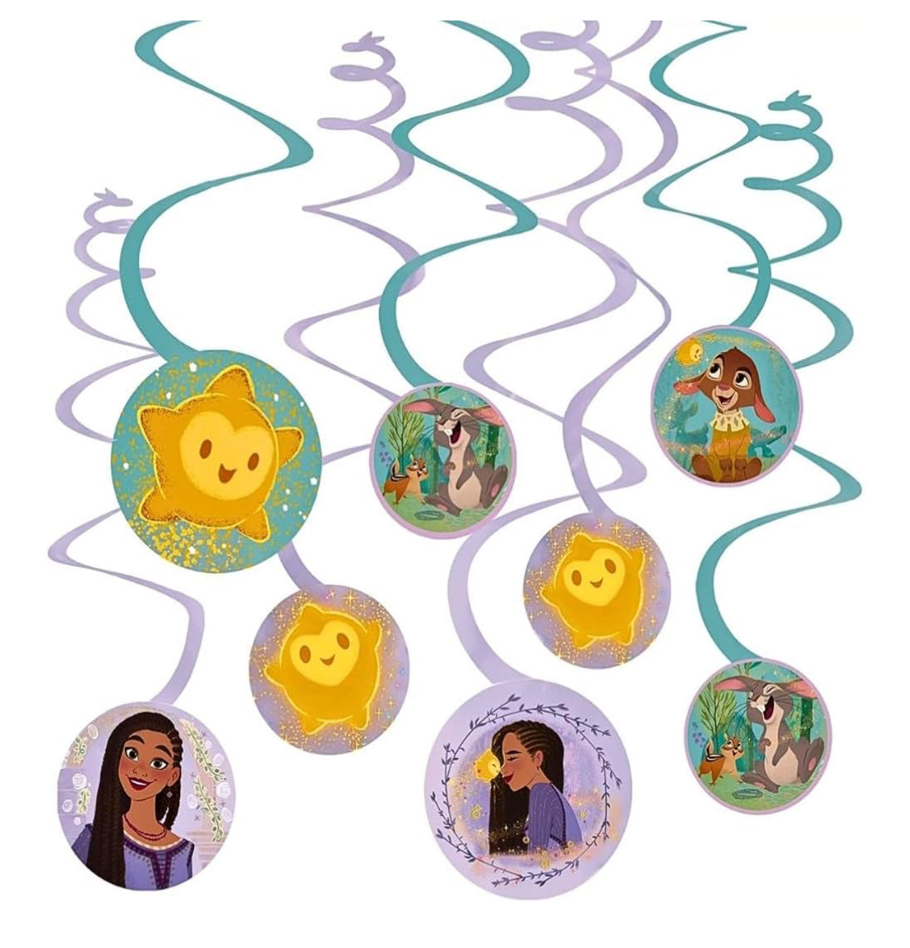 Spiral Decorations - 5" (12 Pcs) - Multicolor Cardstock & Foil Hanging Decors for Kids Birthday & Themed Parties, Wish